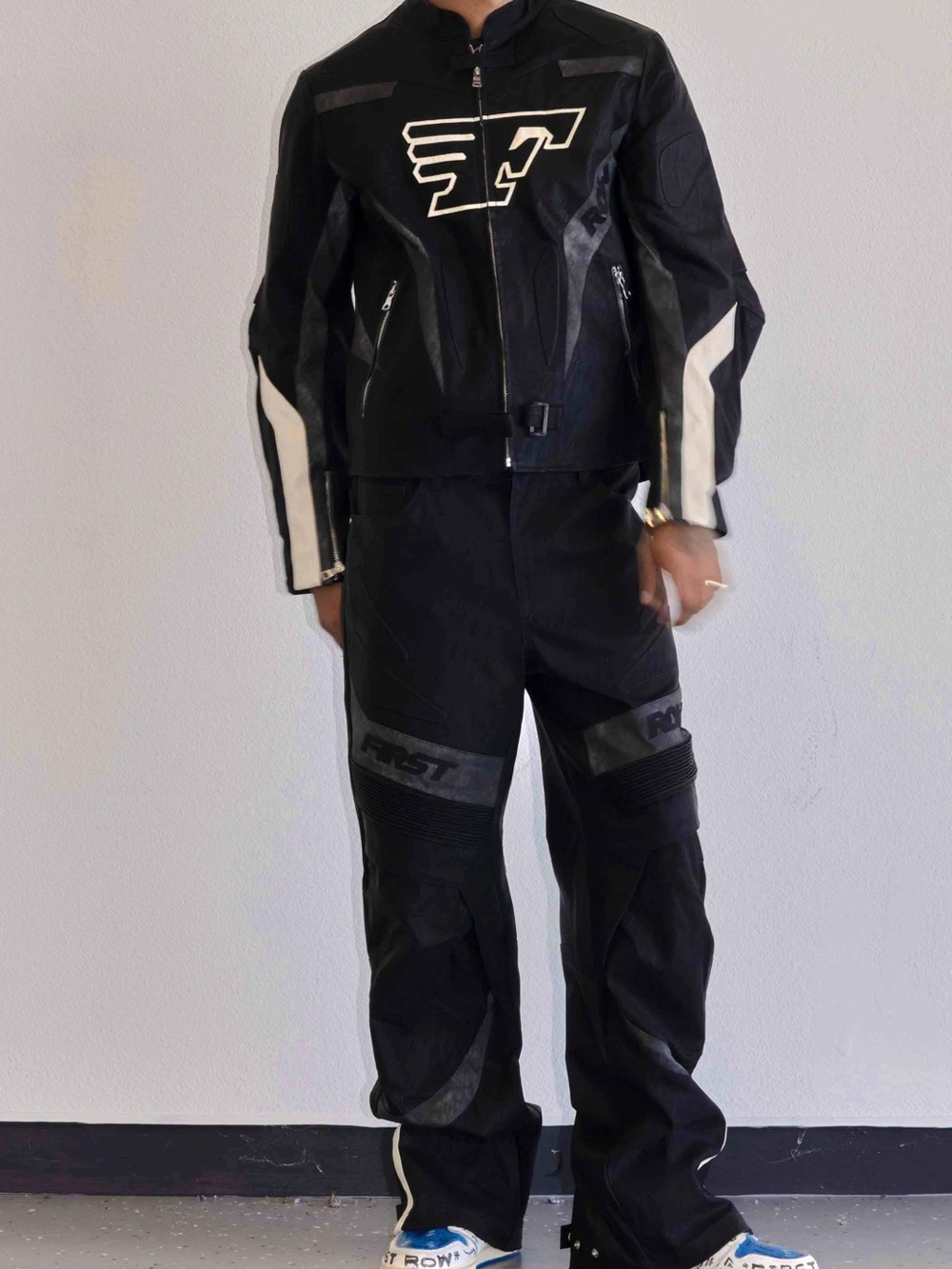 Black Motorcycle Pants with White Accents
